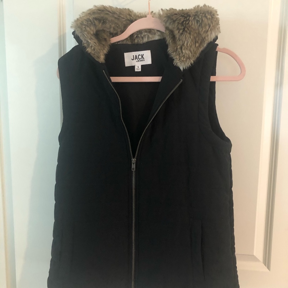 Black vest with fur hood